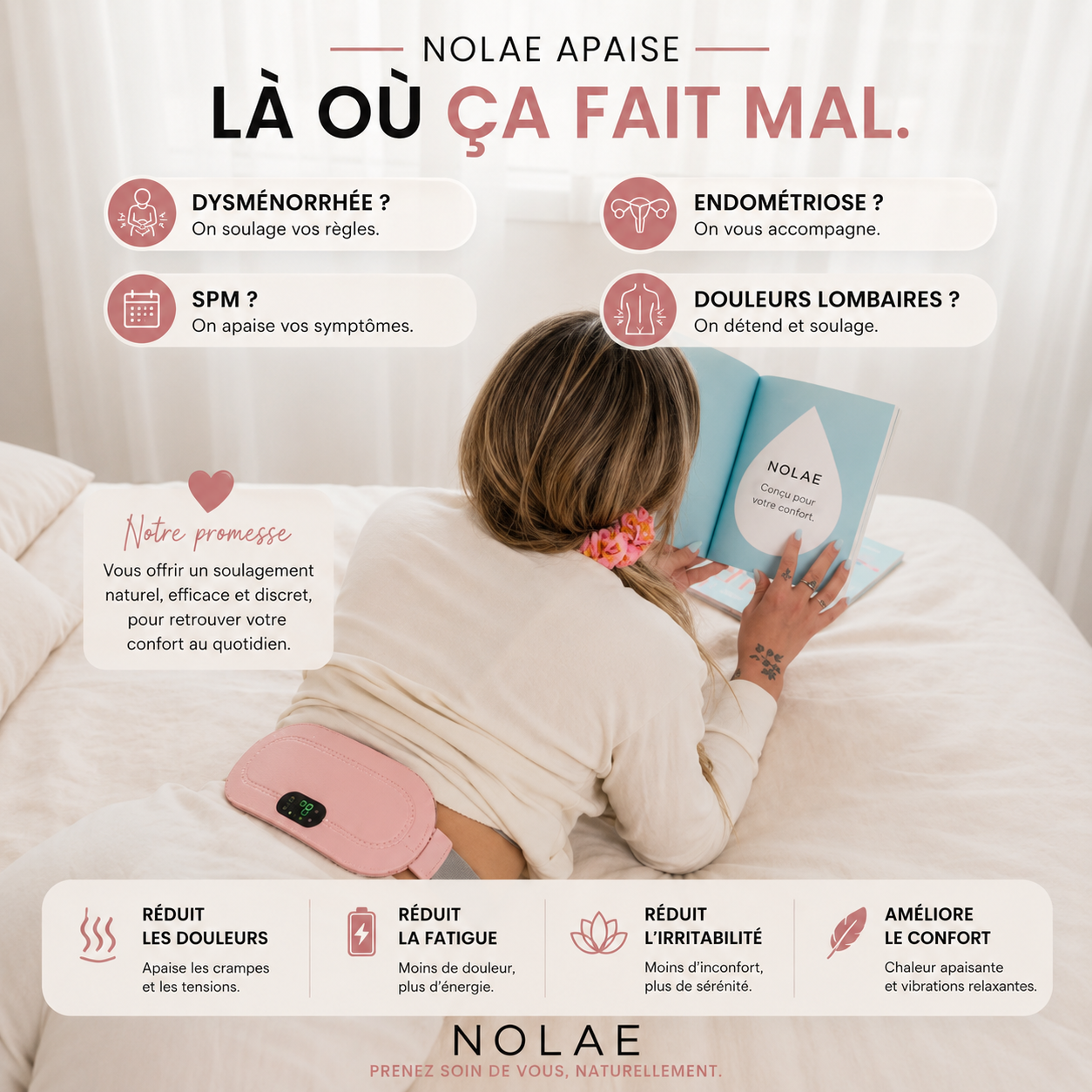 NOLAE - Ceinture chauffante et massante menstruelle